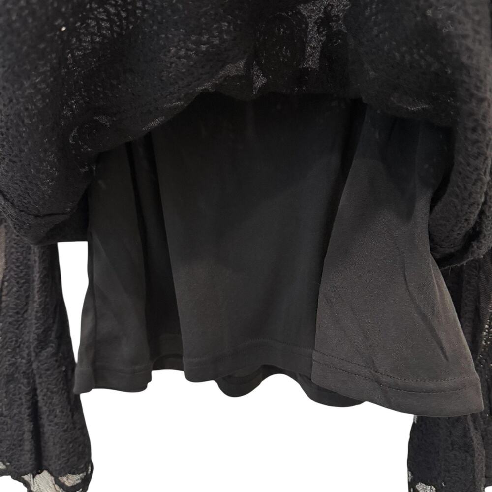 Ultra Pink Blouse Juniors Large Black Crochet Lace Long Sleeve Lined Party Top - Picture 12 of 12
